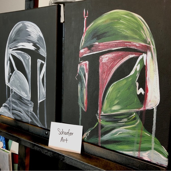 Drippy Mandalorian and Boba Fett Painting - 2 piece SET - Wall Decor - Picture 2 of 3